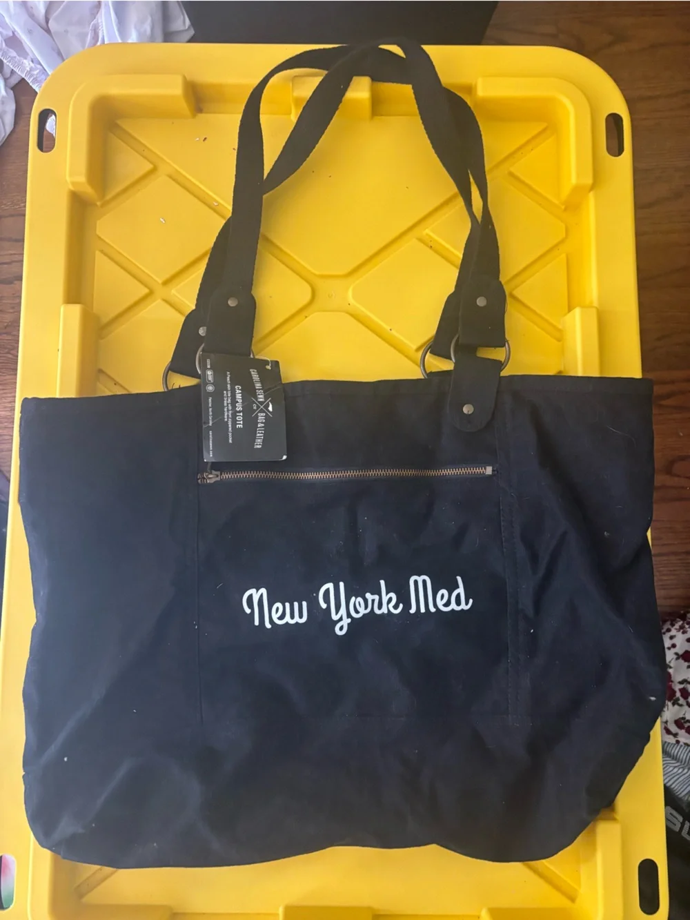 New York Med Black Canvas Tote Bag with Dual Straps